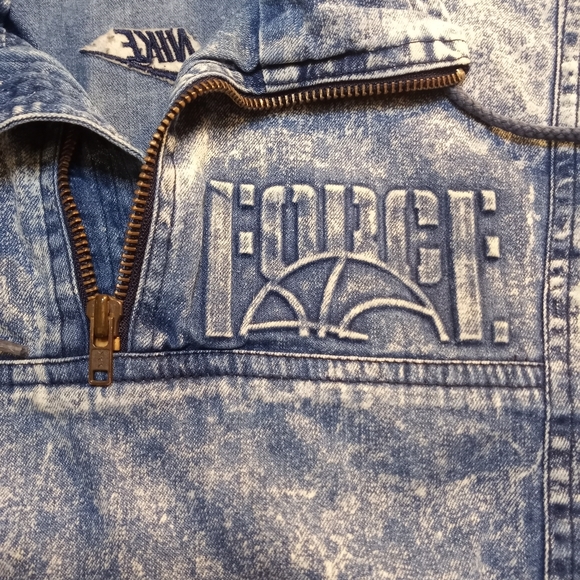 Vintage 1980's Nike Force acid wash  Denim Quarter Zip Jacket Sz Large - Picture 3 of 12